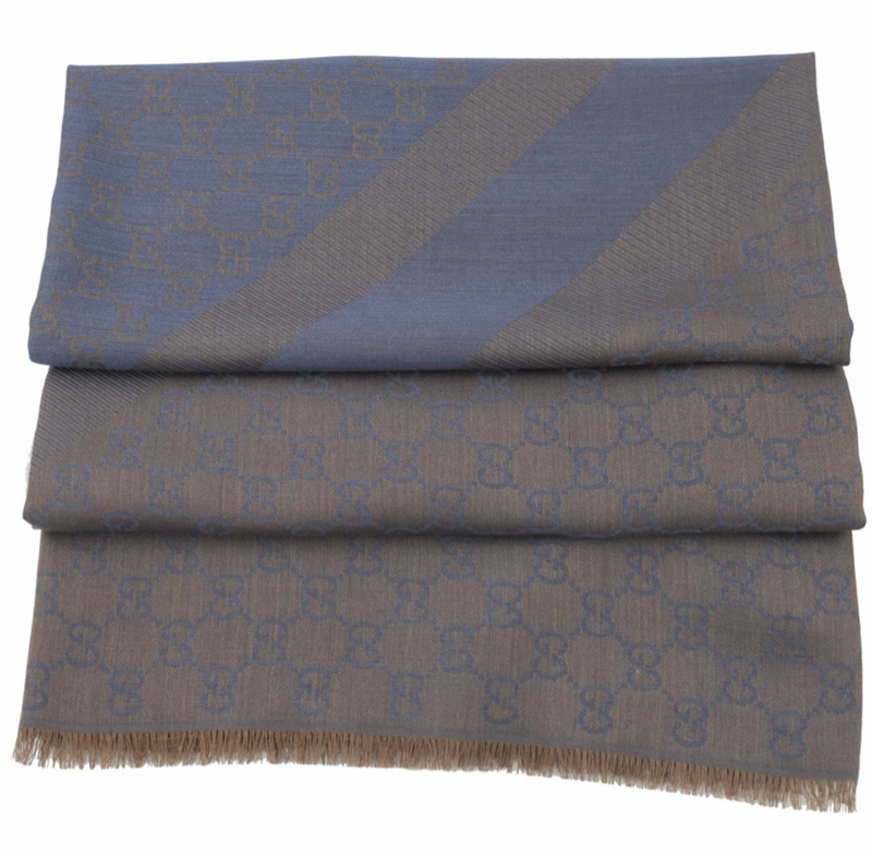 GUCCI 雙G緹花LOGO羊毛蠶絲披肩圍巾-2