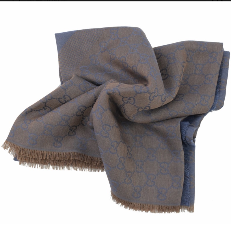 GUCCI 雙G緹花LOGO羊毛蠶絲披肩圍巾-3
