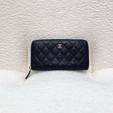 香奈兒長夾Chanel黑金荔紋皮拉鏈長夾A50097