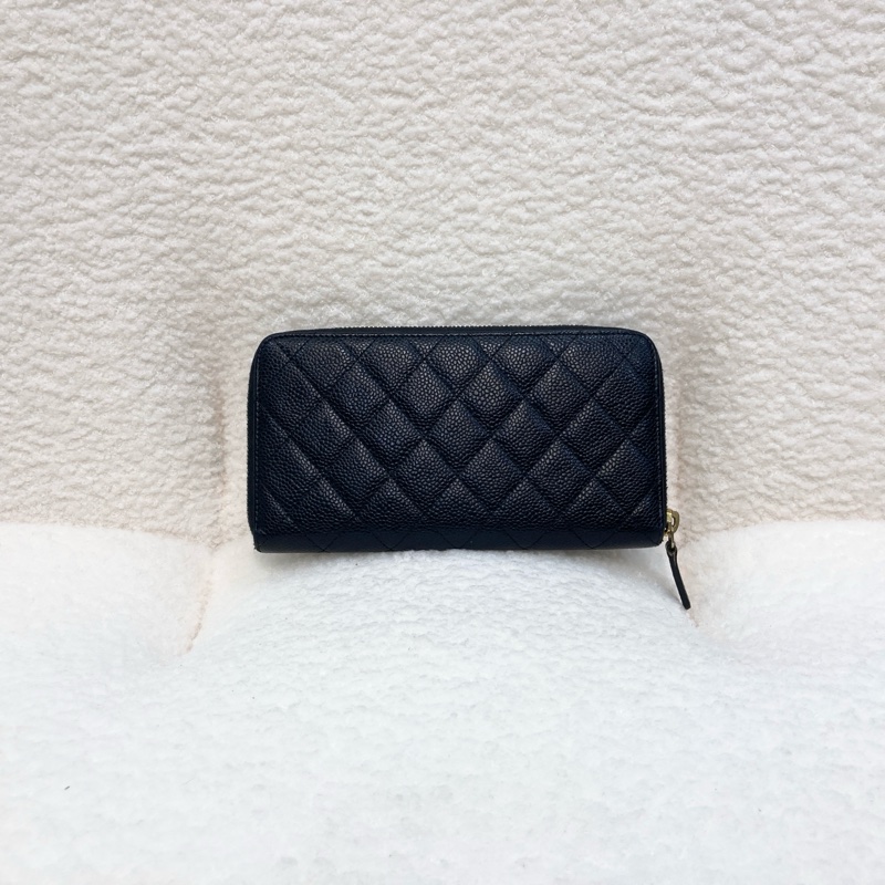 香奈兒長夾Chanel黑金荔紋皮拉鏈長夾A50097-3