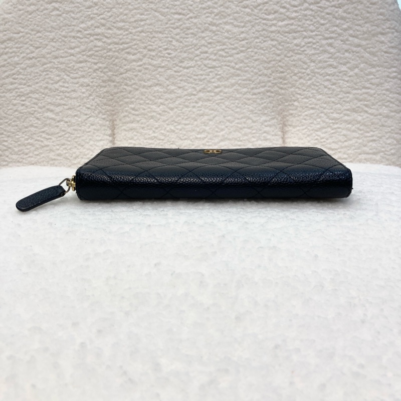 香奈兒長夾Chanel黑金荔紋皮拉鏈長夾A50097-4