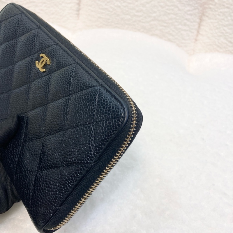 香奈兒長夾Chanel黑金荔紋皮拉鏈長夾A50097-6