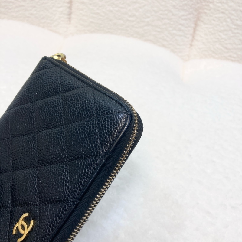 香奈兒長夾Chanel黑金荔紋皮拉鏈長夾A50097-7