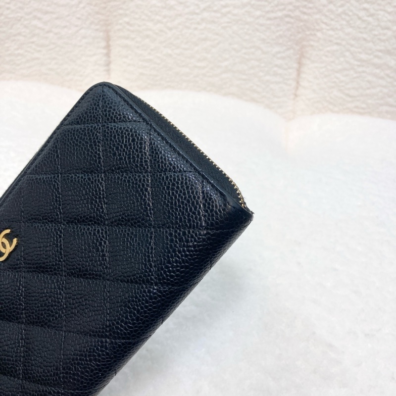香奈兒長夾Chanel黑金荔紋皮拉鏈長夾A50097-9
