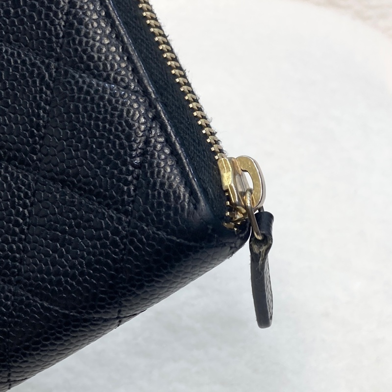 香奈兒長夾Chanel黑金荔紋皮拉鏈長夾A50097-15