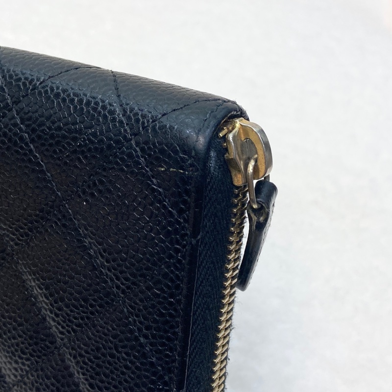 香奈兒長夾Chanel黑金荔紋皮拉鏈長夾A50097-16