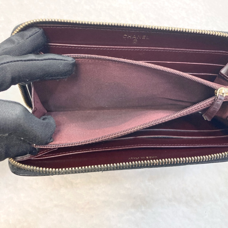 香奈兒長夾Chanel黑金荔紋皮拉鏈長夾A50097-20