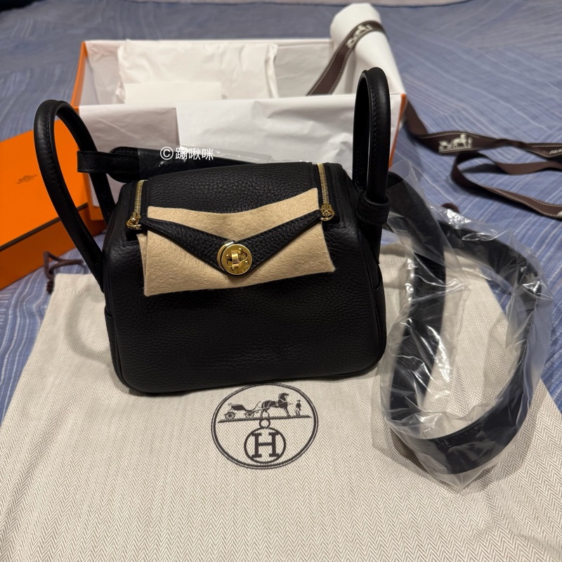 Hermes mini Lindy 二代 黑金 最新K刻 全新全配-1