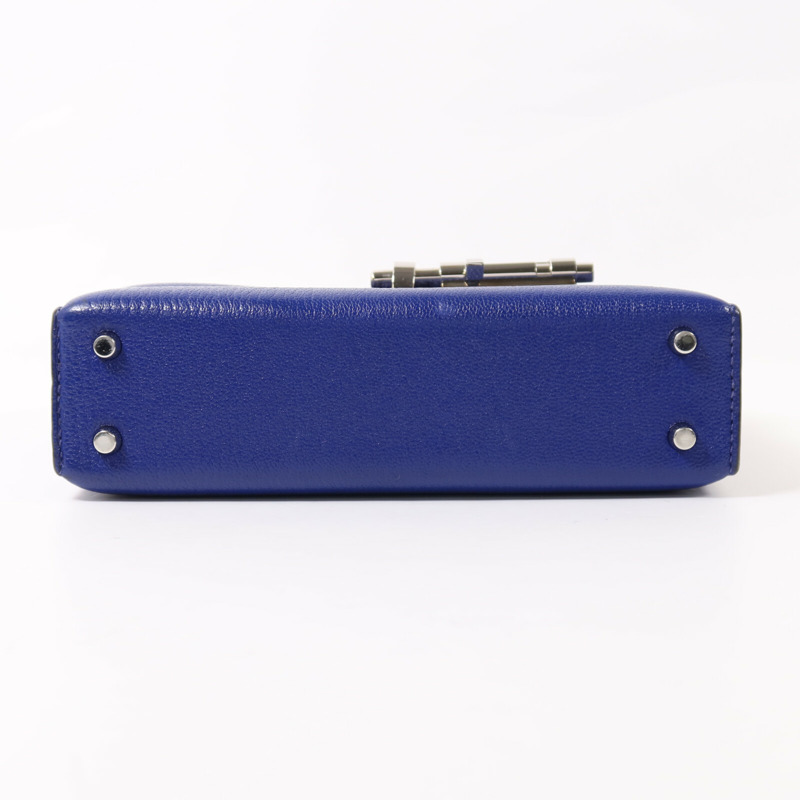 HERMES Chevre皮革Verrou Mini銀扣鏈帶肩背袋Bleu Electrique-3