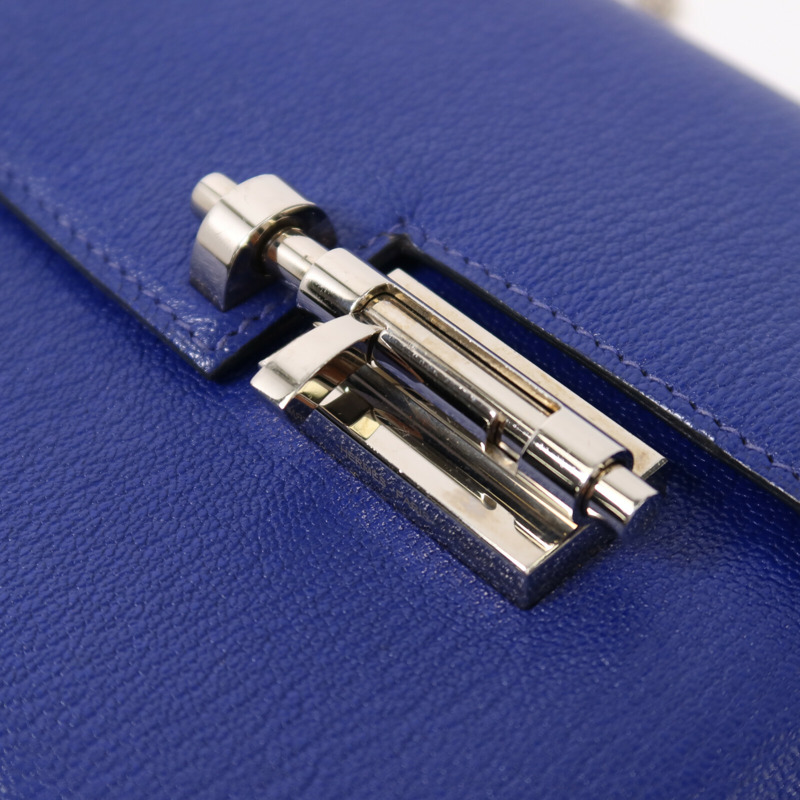 HERMES Chevre皮革Verrou Mini銀扣鏈帶肩背袋Bleu Electrique-8