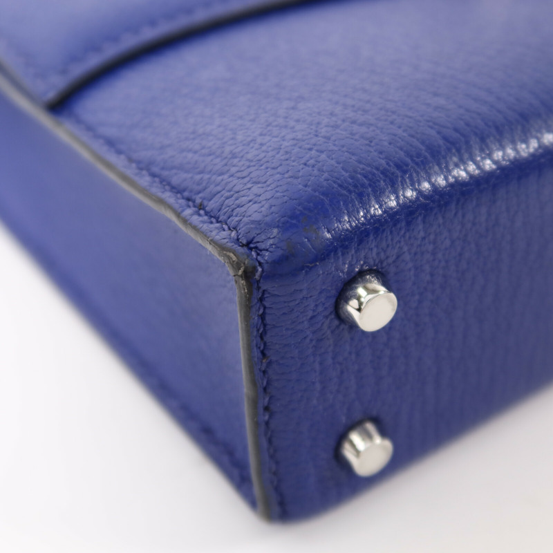 HERMES Chevre皮革Verrou Mini銀扣鏈帶肩背袋Bleu Electrique-9