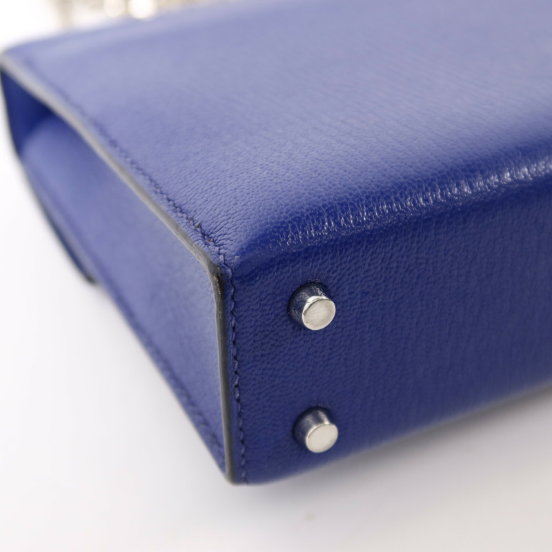 HERMES Chevre皮革Verrou Mini銀扣鏈帶肩背袋Bleu Electrique-11