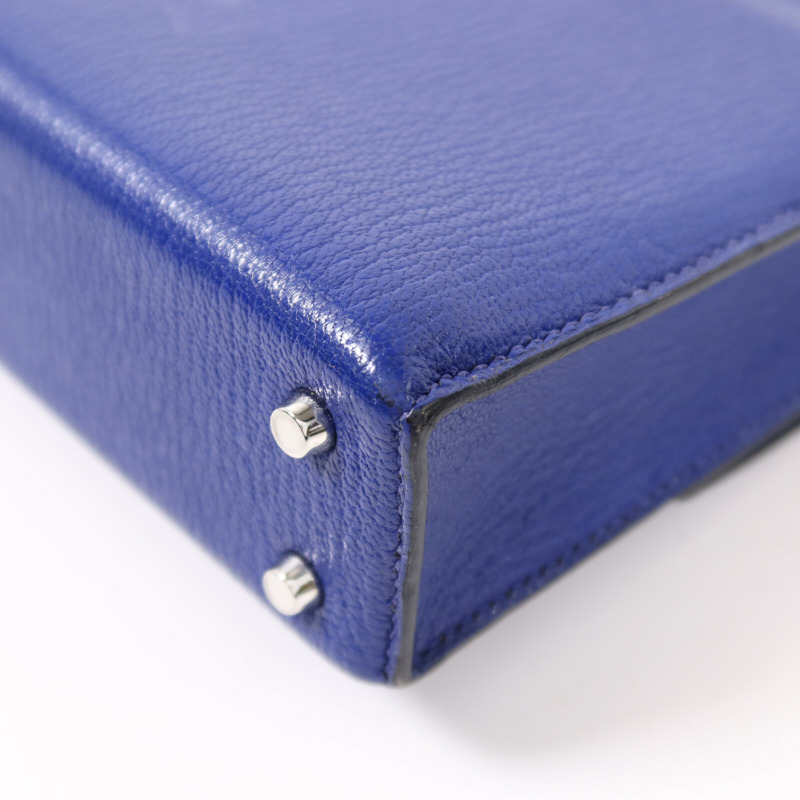 HERMES Chevre皮革Verrou Mini銀扣鏈帶肩背袋Bleu Electrique-12