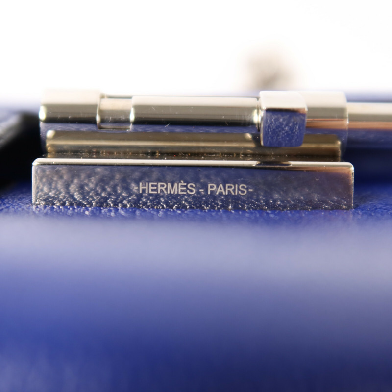 HERMES Chevre皮革Verrou Mini銀扣鏈帶肩背袋Bleu Electrique-13