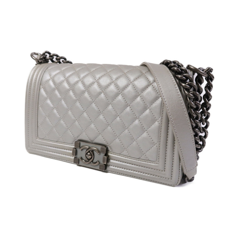 CHANEL 牛皮皮革Boy 25銀扣鏈帶肩背袋-2