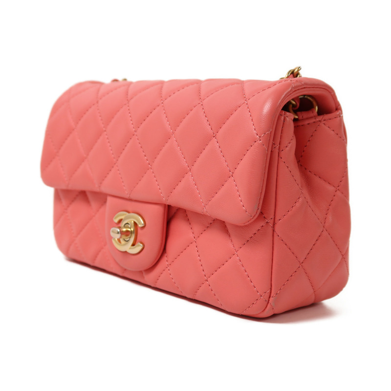 CHANEL 羊皮皮革Mini Classic 20金扣鏈帶肩背袋-2