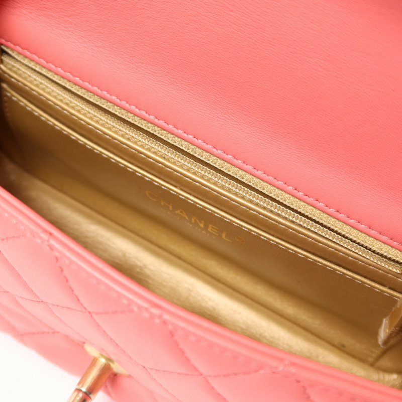 CHANEL 羊皮皮革Mini Classic 20金扣鏈帶肩背袋-4