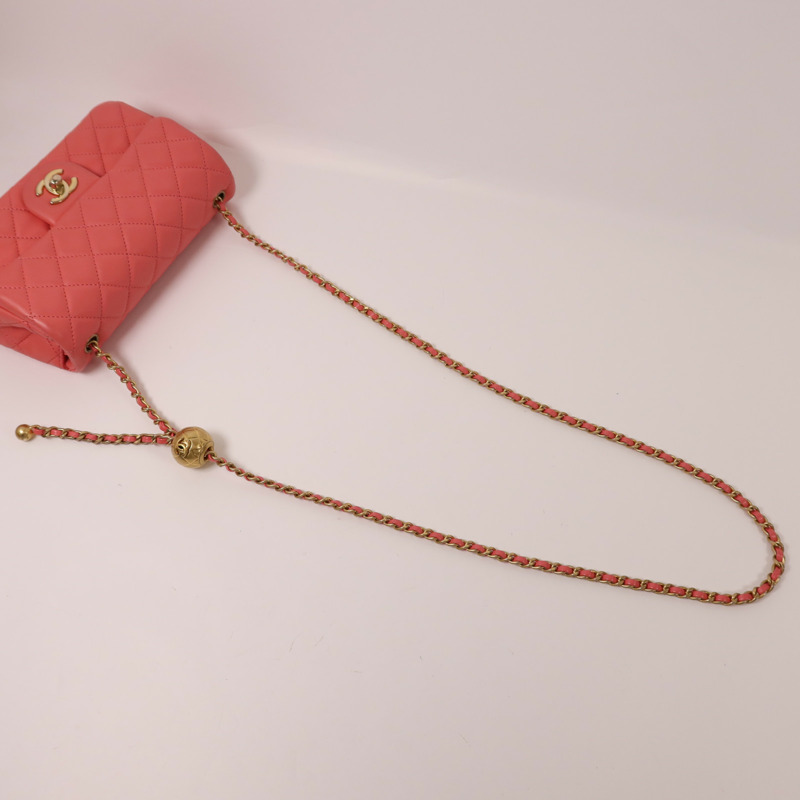 CHANEL 羊皮皮革Mini Classic 20金扣鏈帶肩背袋-7