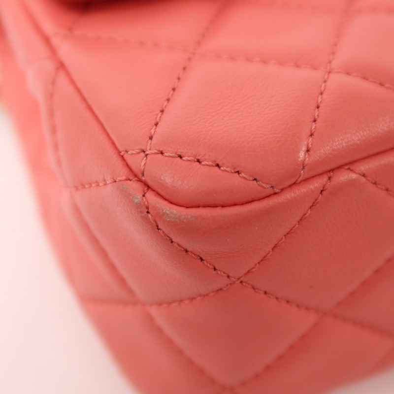 CHANEL 羊皮皮革Mini Classic 20金扣鏈帶肩背袋-12