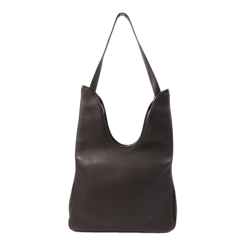 HERMES Togo皮革Massai銀扣肩背袋Chocolate-1