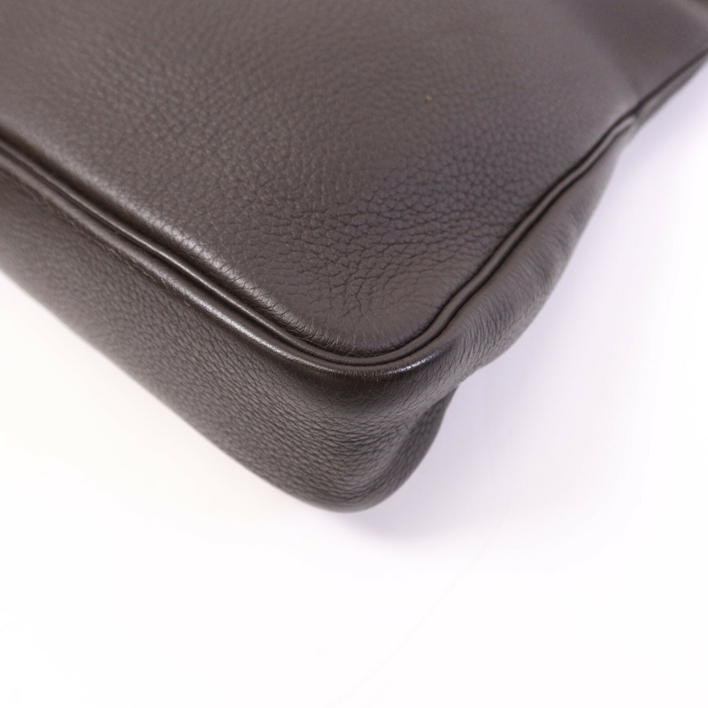 HERMES Togo皮革Massai銀扣肩背袋Chocolate-4