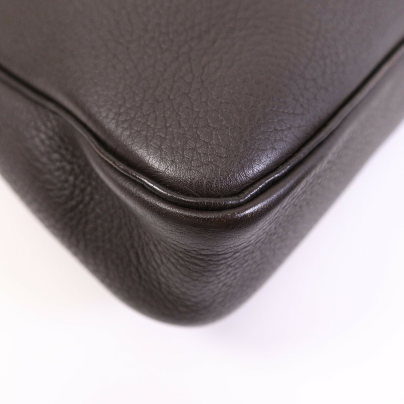 HERMES Togo皮革Massai銀扣肩背袋Chocolate-7