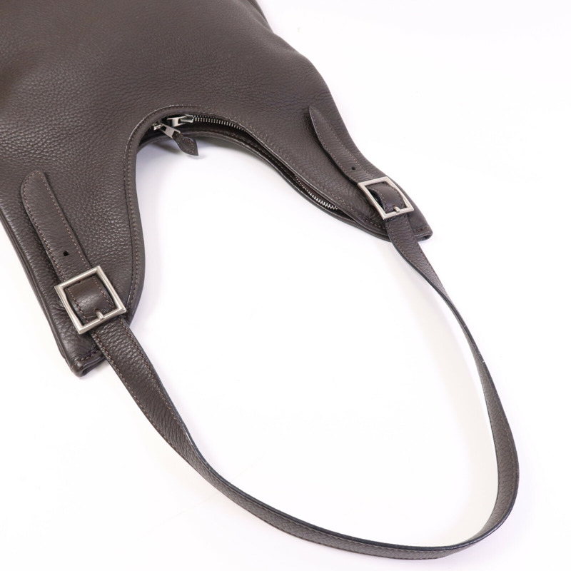 HERMES Togo皮革Massai銀扣肩背袋Chocolate-8