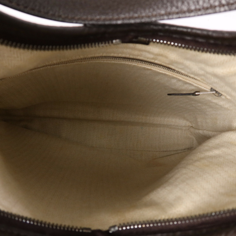 HERMES Togo皮革Massai銀扣肩背袋Chocolate-11