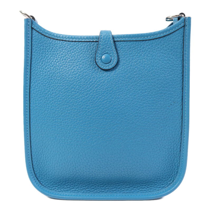 HERMES Clemence皮革Evelyne TPM銀扣肩背袋Turquoise-1