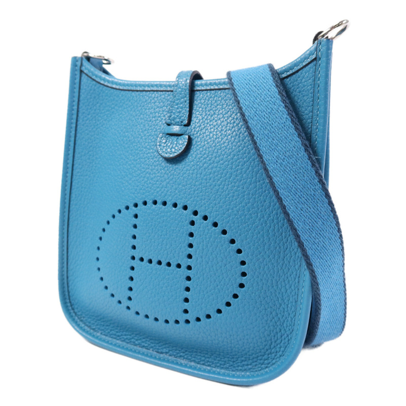 HERMES Clemence皮革Evelyne TPM銀扣肩背袋Turquoise-2