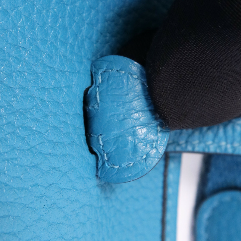 HERMES Clemence皮革Evelyne TPM銀扣肩背袋Turquoise-7