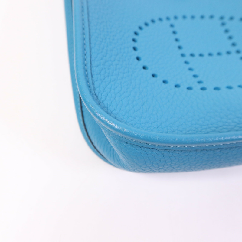 HERMES Clemence皮革Evelyne TPM銀扣肩背袋Turquoise-10