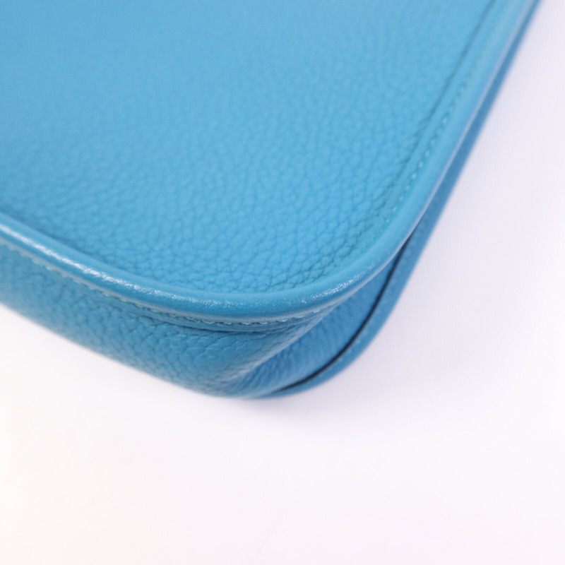 HERMES Clemence皮革Evelyne TPM銀扣肩背袋Turquoise-11