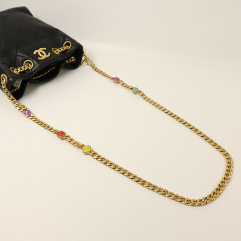 CHANEL 牛皮皮革Chain Shoulder金扣鏈帶肩背袋-7