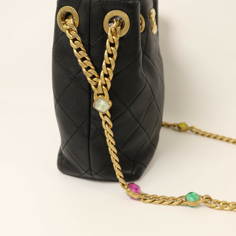 CHANEL 牛皮皮革Chain Shoulder金扣鏈帶肩背袋-14