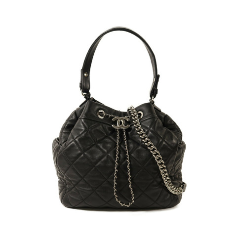 CHANEL 羊皮皮革Chain Shoulder銀扣鏈帶手挽肩背兩用袋