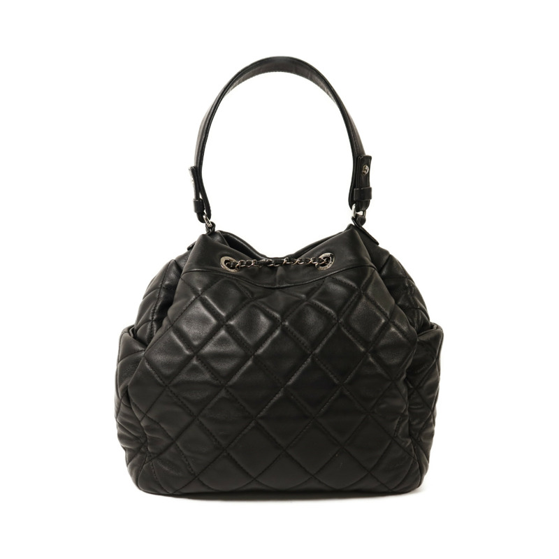 CHANEL 羊皮皮革Chain Shoulder銀扣鏈帶手挽肩背兩用袋-1