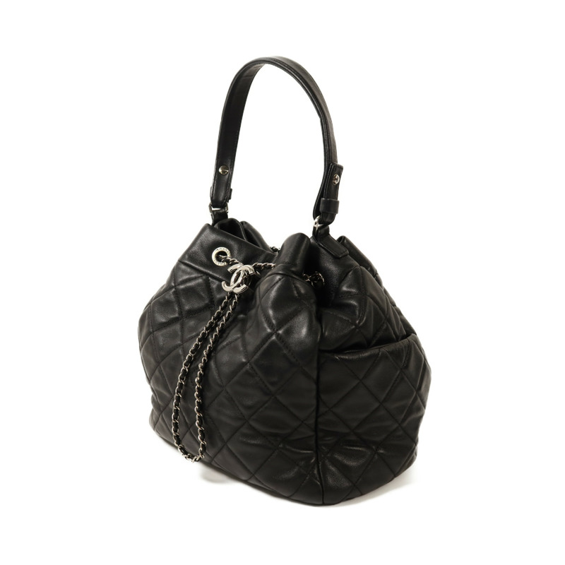 CHANEL 羊皮皮革Chain Shoulder銀扣鏈帶手挽肩背兩用袋-2