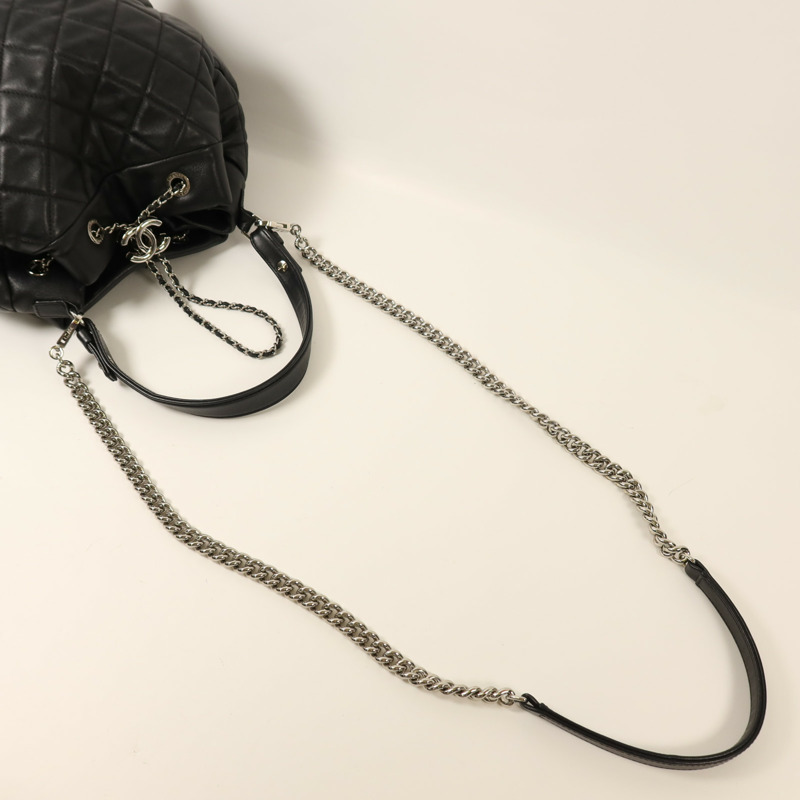 CHANEL 羊皮皮革Chain Shoulder銀扣鏈帶手挽肩背兩用袋-7