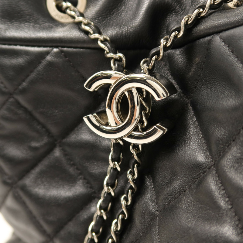 CHANEL 羊皮皮革Chain Shoulder銀扣鏈帶手挽肩背兩用袋-13