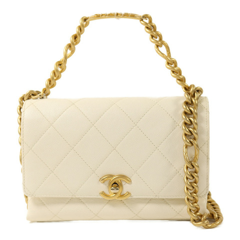 CHANEL 牛皮皮革Chain Shoulder金扣鏈帶手挽肩背兩用袋