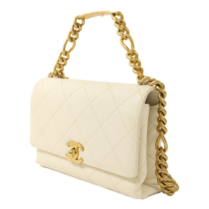 CHANEL 牛皮皮革Chain Shoulder金扣鏈帶手挽肩背兩用袋-2