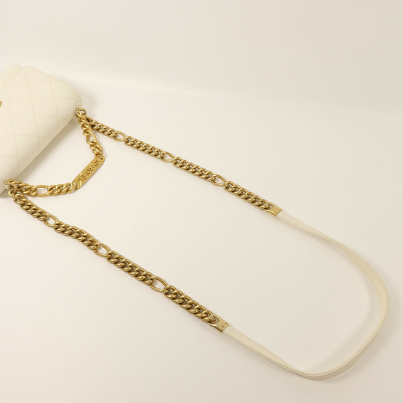 CHANEL 牛皮皮革Chain Shoulder金扣鏈帶手挽肩背兩用袋-7