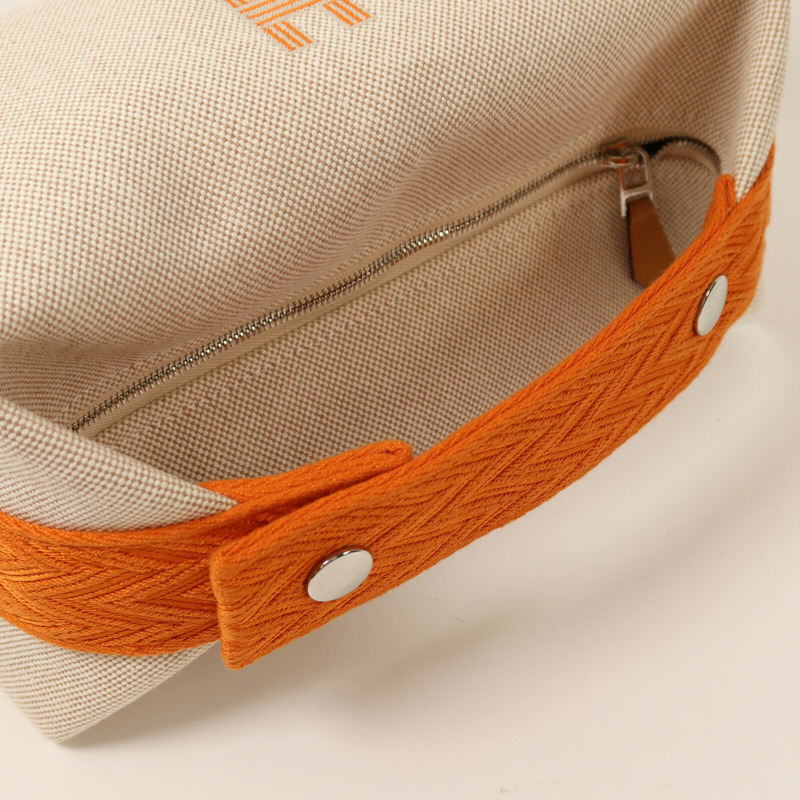 HERMES 帆布Bride A Brac PM銀扣手挽袋-7
