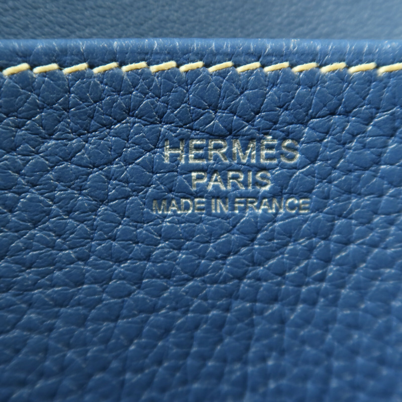 HERMES Clemence皮革Halzan 31銀扣手挽肩背兩用袋Bleu Agate-7