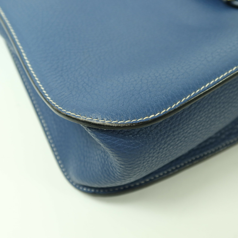 HERMES Clemence皮革Halzan 31銀扣手挽肩背兩用袋Bleu Agate-12