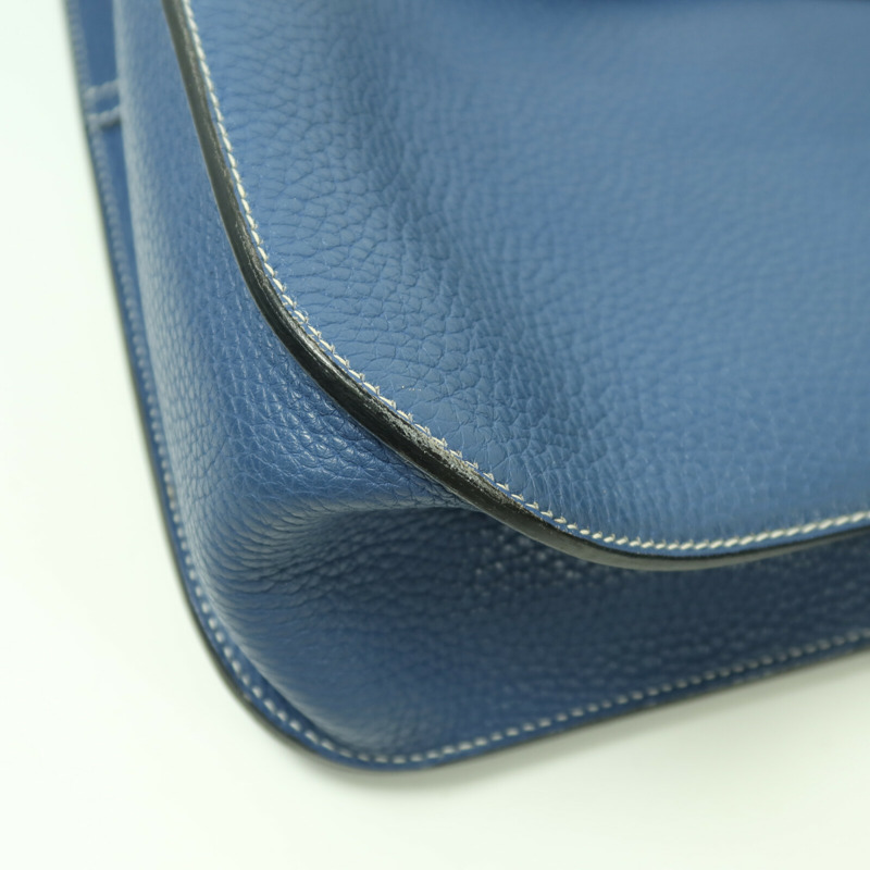 HERMES Clemence皮革Halzan 31銀扣手挽肩背兩用袋Bleu Agate-13