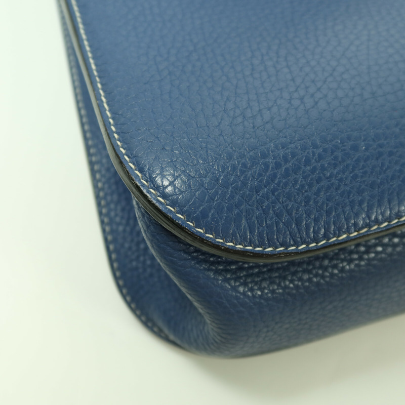 HERMES Clemence皮革Halzan 31銀扣手挽肩背兩用袋Bleu Agate-14