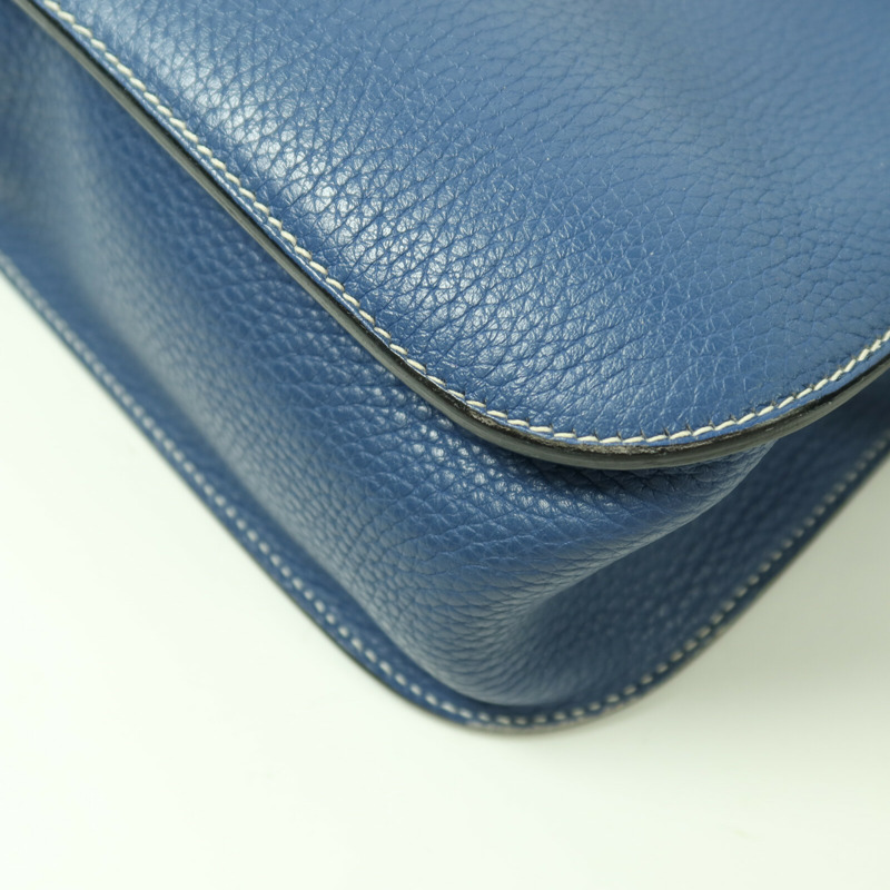 HERMES Clemence皮革Halzan 31銀扣手挽肩背兩用袋Bleu Agate-15