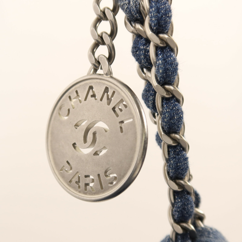 CHANEL 牛仔布Chanel 22 Mini銀扣鏈帶肩背袋-10